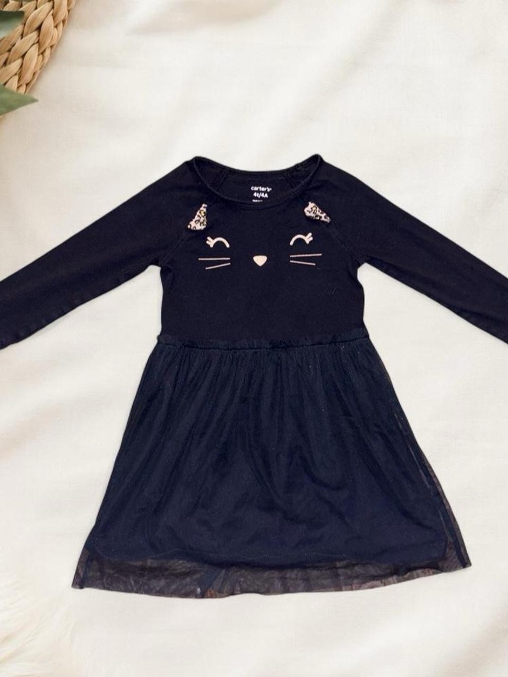 Carter's Toddler Girl Black Long Sleeve Halloween Glitter Cat Face Tutu Dress 4T